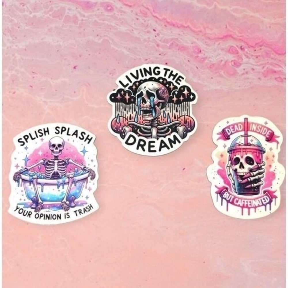 3 Funny Skeleton Magnet Set Splish Splash Trash, Living the Dream & Dead Inside